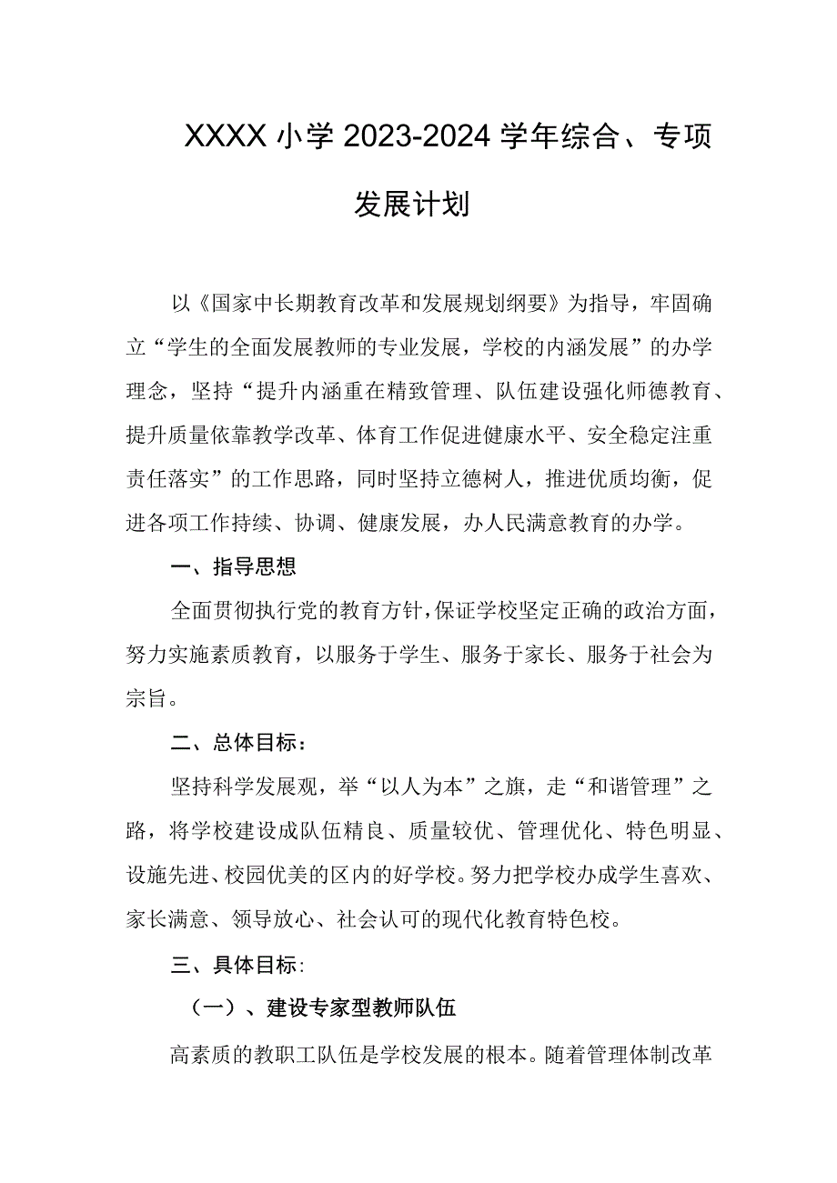 小学20232024学年综合专项发展计划.docx_第1页