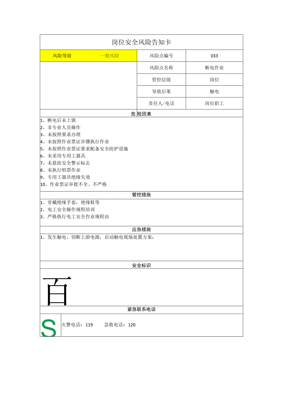 新材料科技有限公司断电作业岗位风险告知卡.docx_第1页