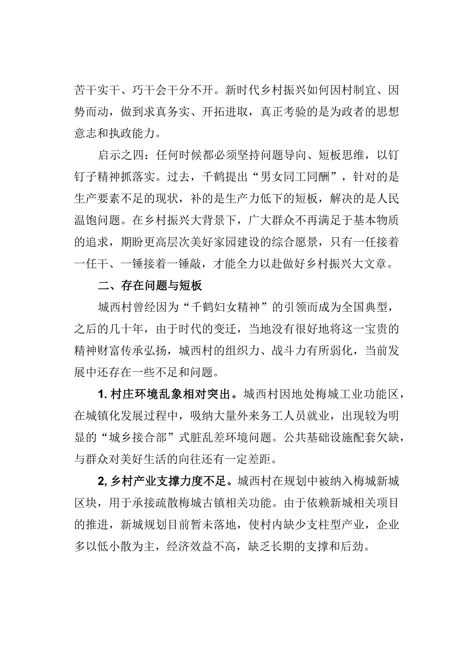 某某市某村蹲点调研报告：传承千鹤妇女精神助力实现乡村振兴.docx_第3页