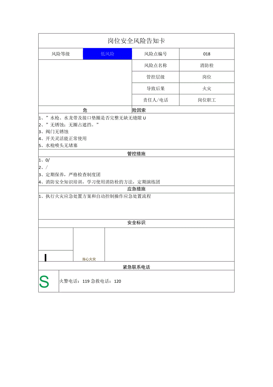 新材料科技有限公司消防栓岗位风险告知卡.docx_第1页