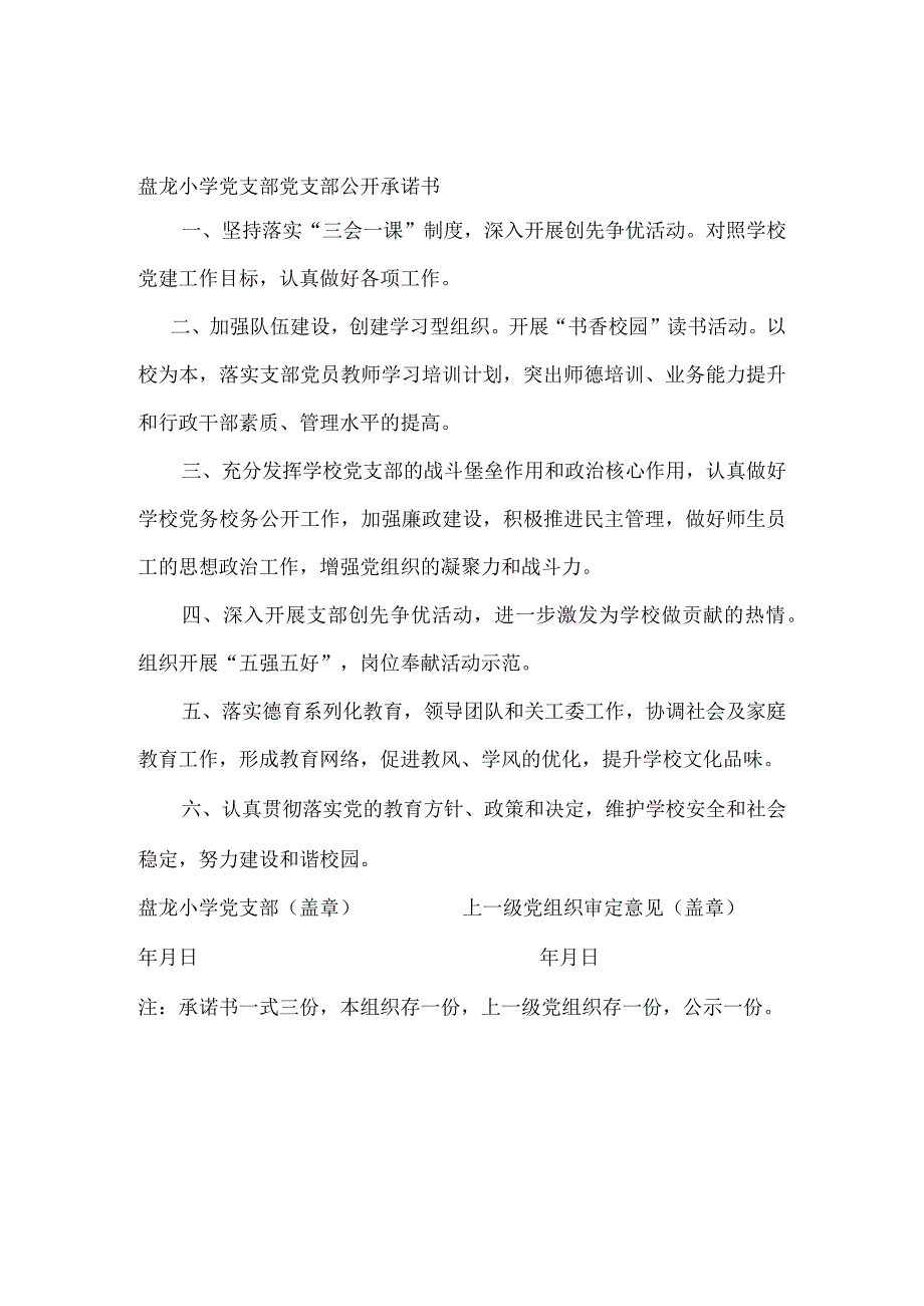 盘龙小学党支部党支部 公开 承诺书.docx_第1页