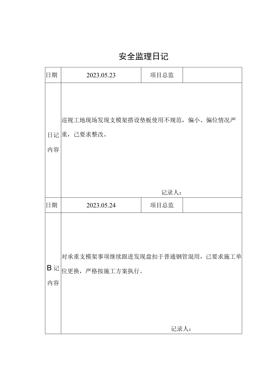 监理资料安全监理日记.docx_第1页