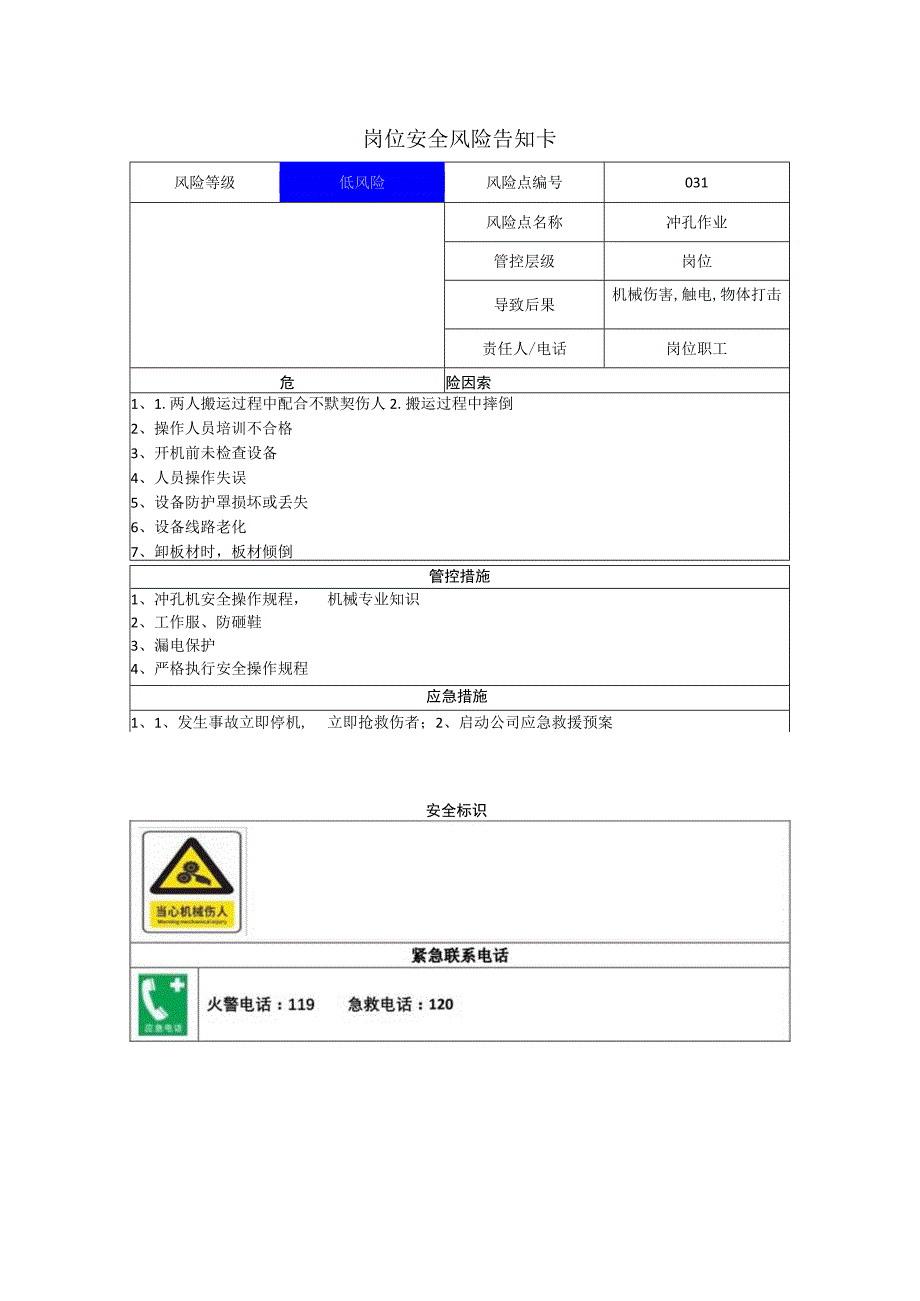 新材料科技有限公司冲孔作业岗位风险告知卡.docx_第1页