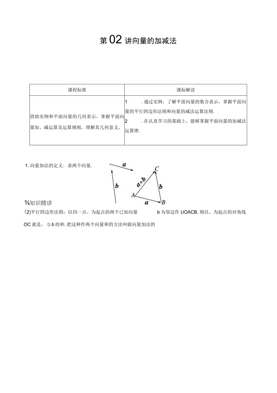 第02讲 向量的加减法 试卷及答案.docx_第1页