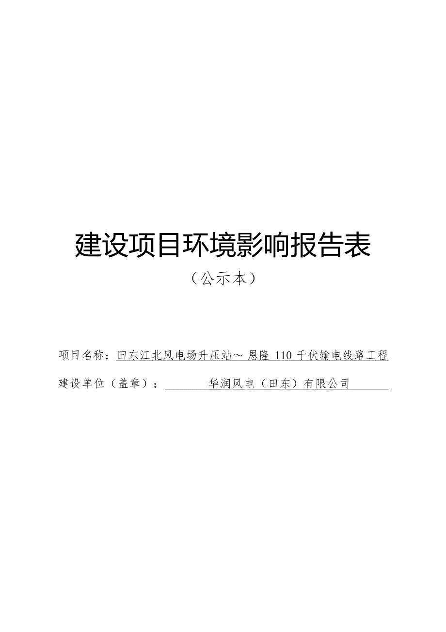 田东江北风电场升压站～恩隆110千伏输电线路工程环评报告.docx_第1页