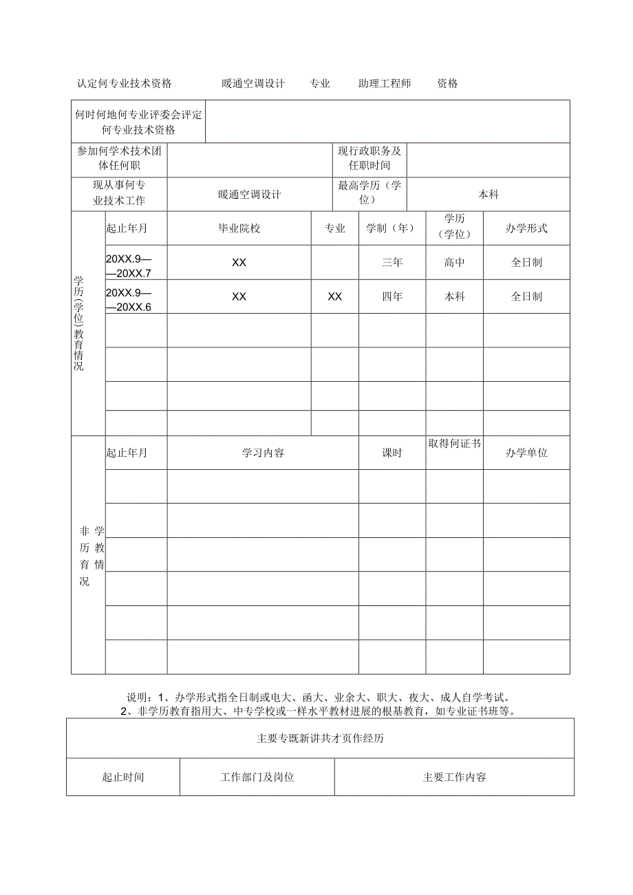 广东专业技术人员专业技术资格考核认定申报表范例.docx_第2页