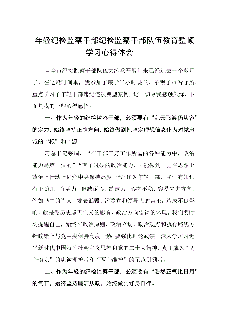 年轻纪检监察干部纪检监察干部队伍教育整顿学习心得体会通用精选8篇.docx_第1页