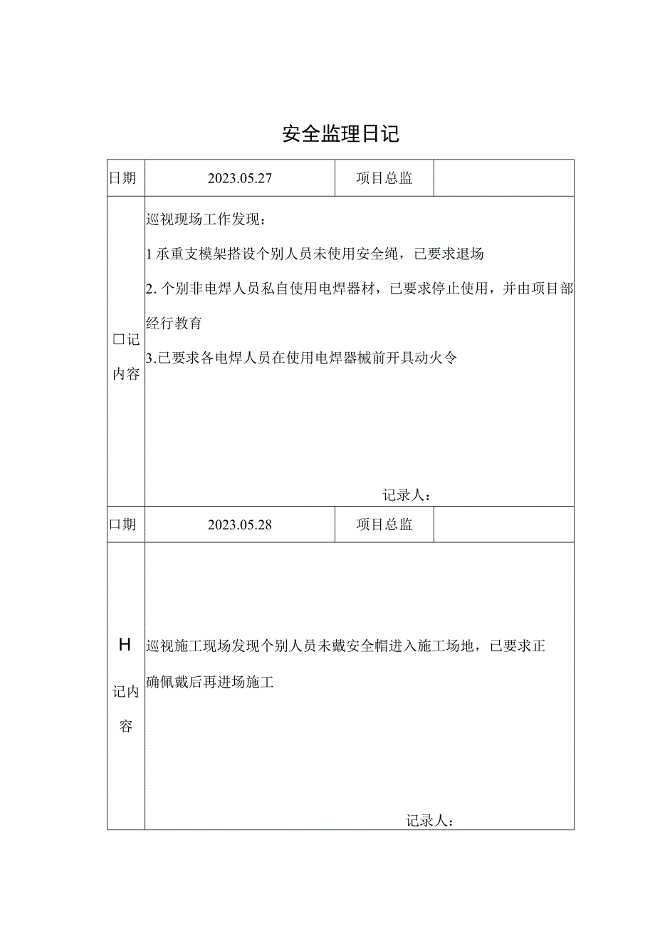 监理资料安全监理日记2.docx_第1页