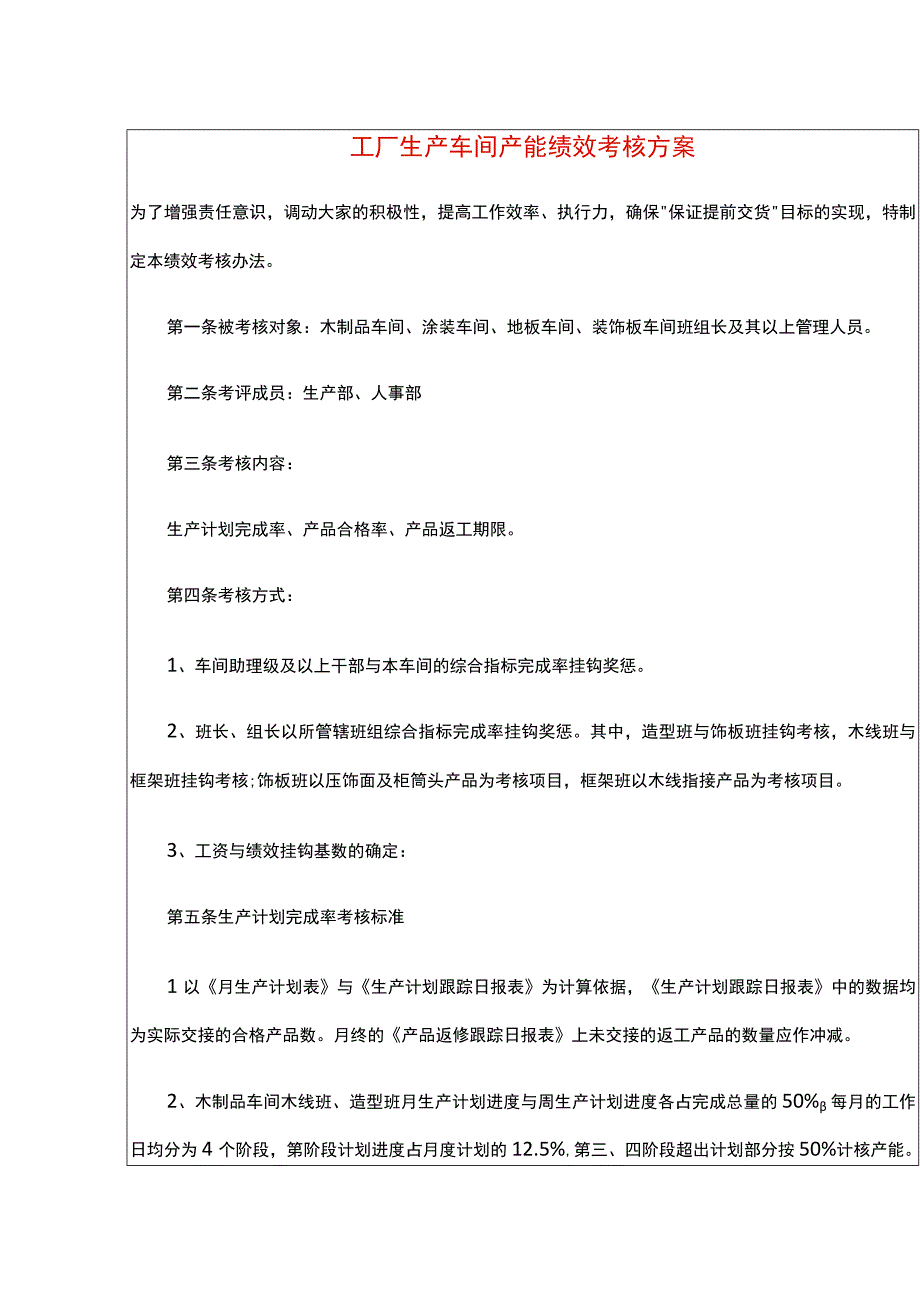 工厂生产车间产能绩效考核方案.docx_第1页