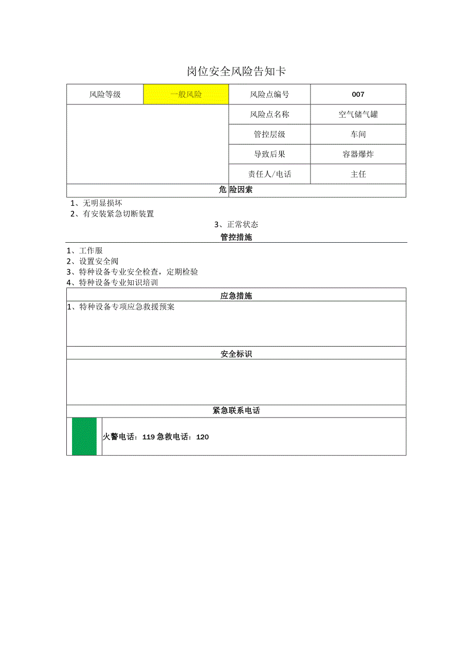 新材料科技有限公司空气储气罐岗位风险告知卡.docx_第1页