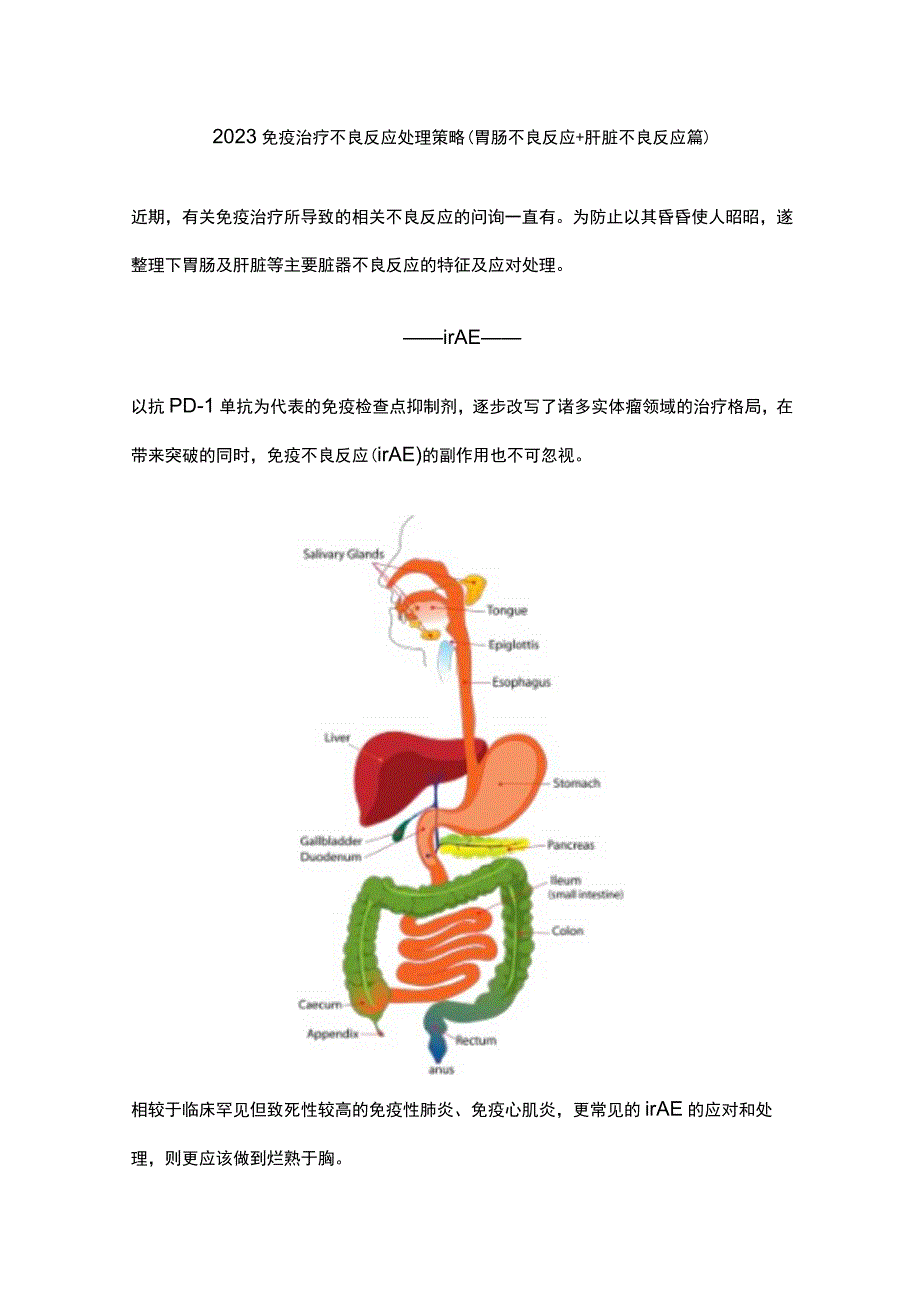 2023免疫治疗不良反应处理策略胃肠不良反应+肝脏不良反应篇.docx_第1页