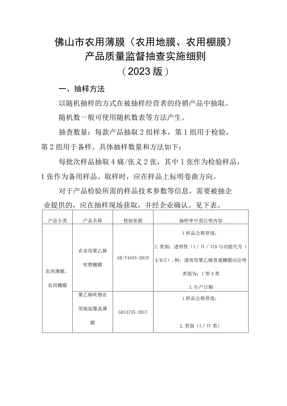 29佛山市农用薄膜农用地膜农用棚膜产品质量监督抽查实施细则2023版.docx_第1页