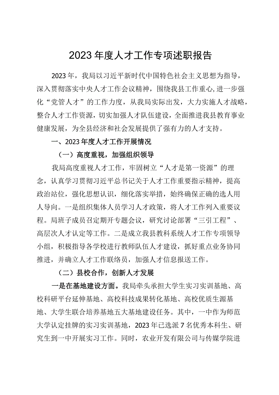 2023年度人才工作专项述职报告.docx_第1页