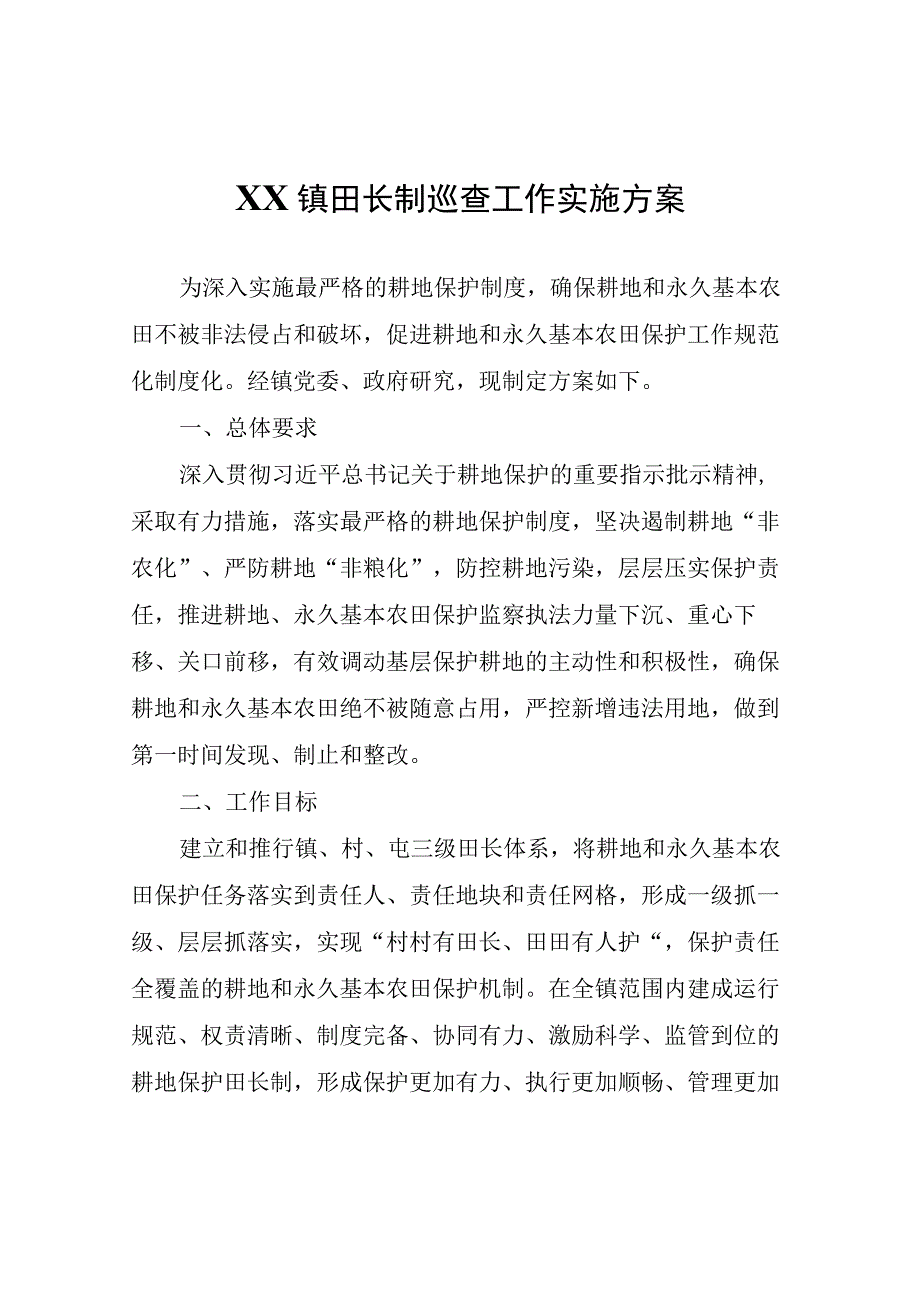 XX镇田长制巡查工作实施方案.docx_第1页