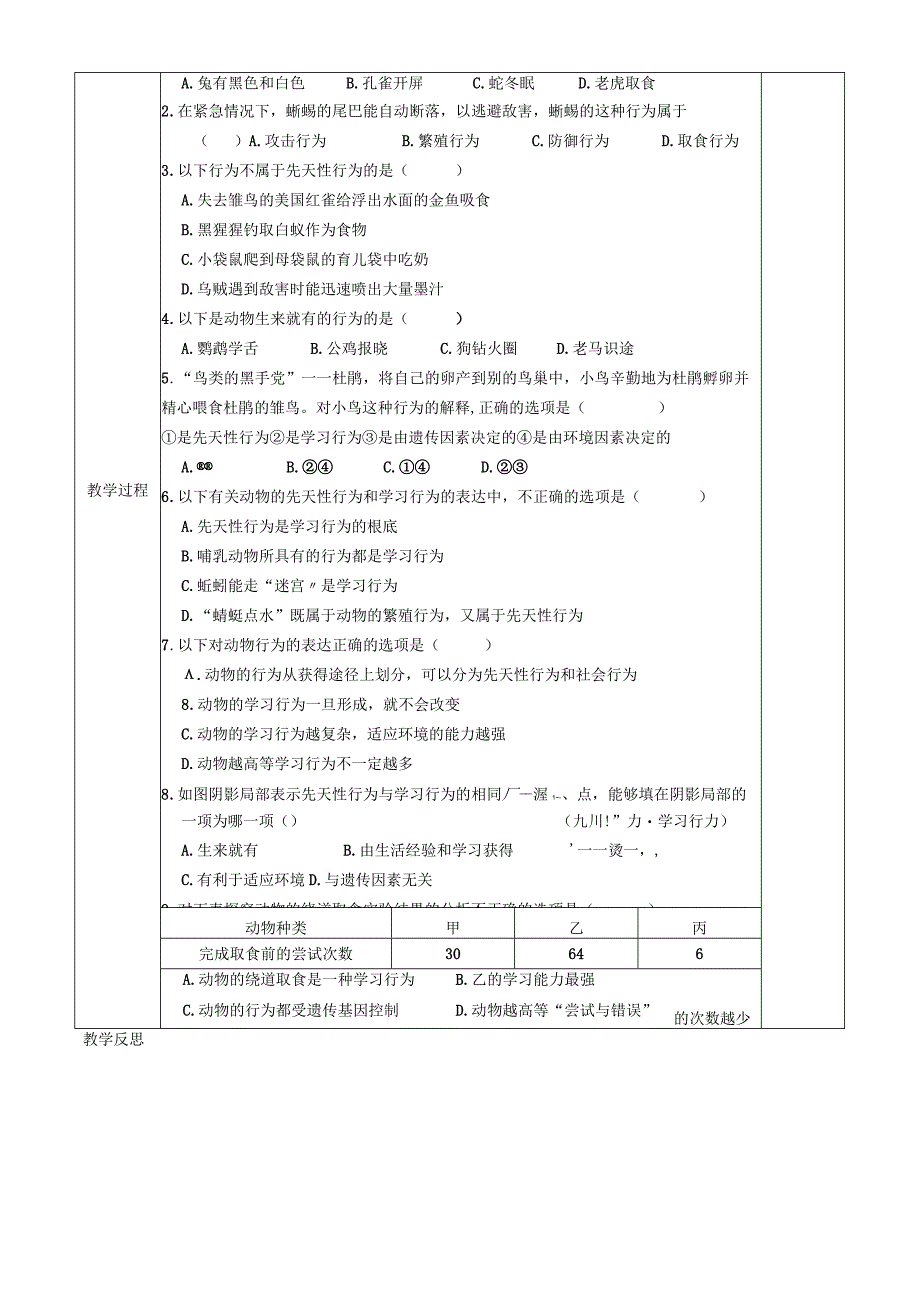 人教版八年级第五单元第二章第二节《先天性行为和学习行为》导学案无答案.docx_第2页