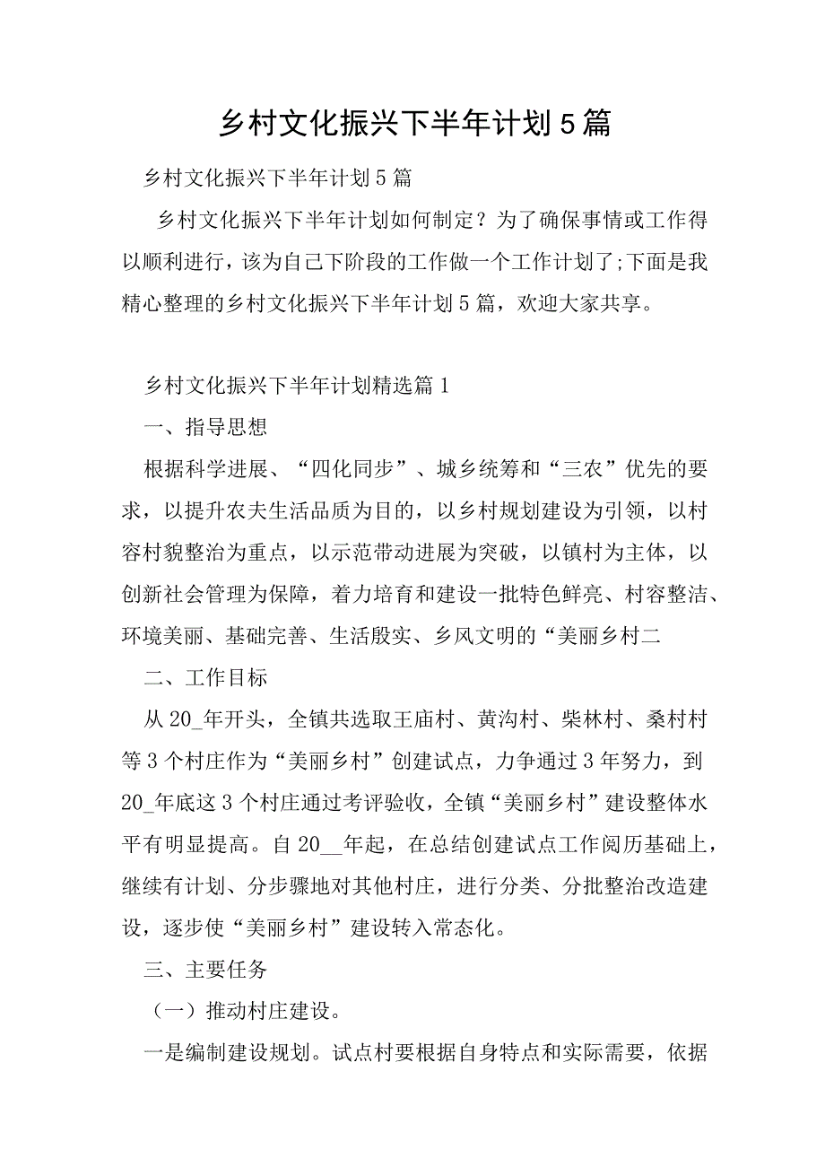 乡村文化振兴下半年计划5篇.docx_第1页