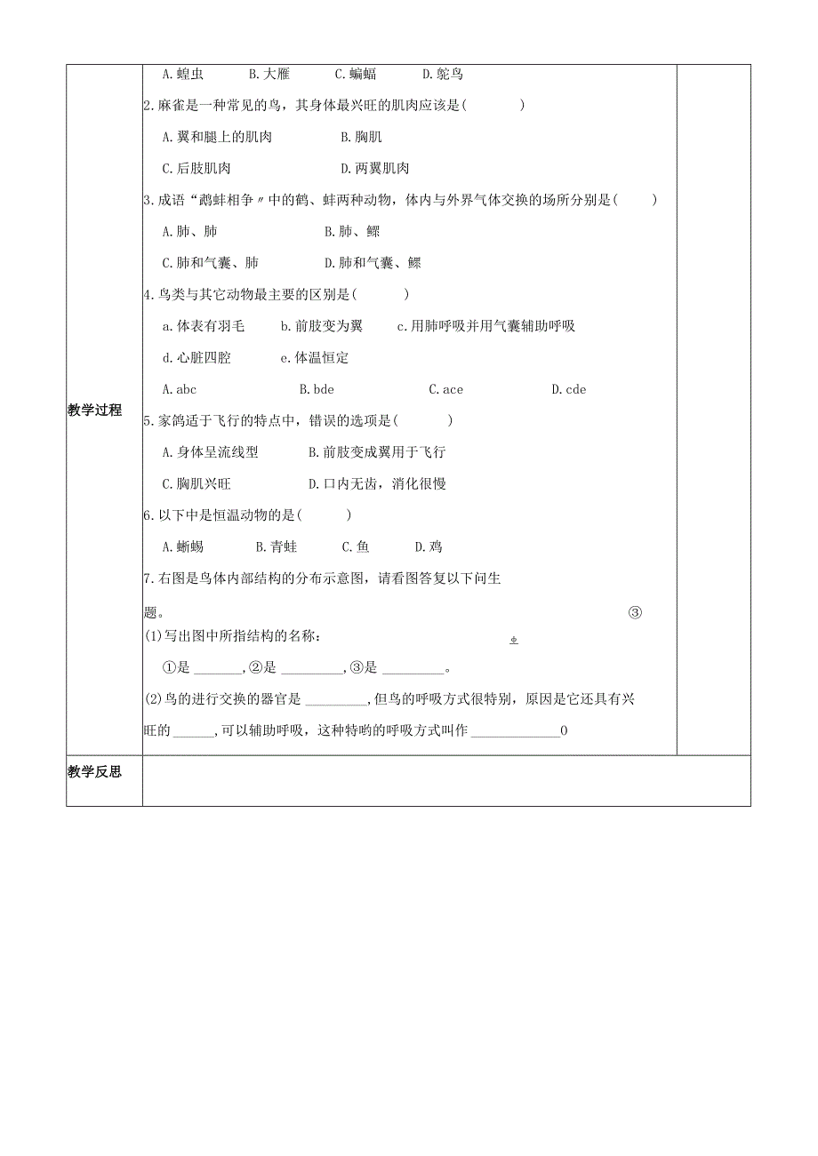 人教版八年级第五单元第一章第六节《鸟》导学案无答案.docx_第2页