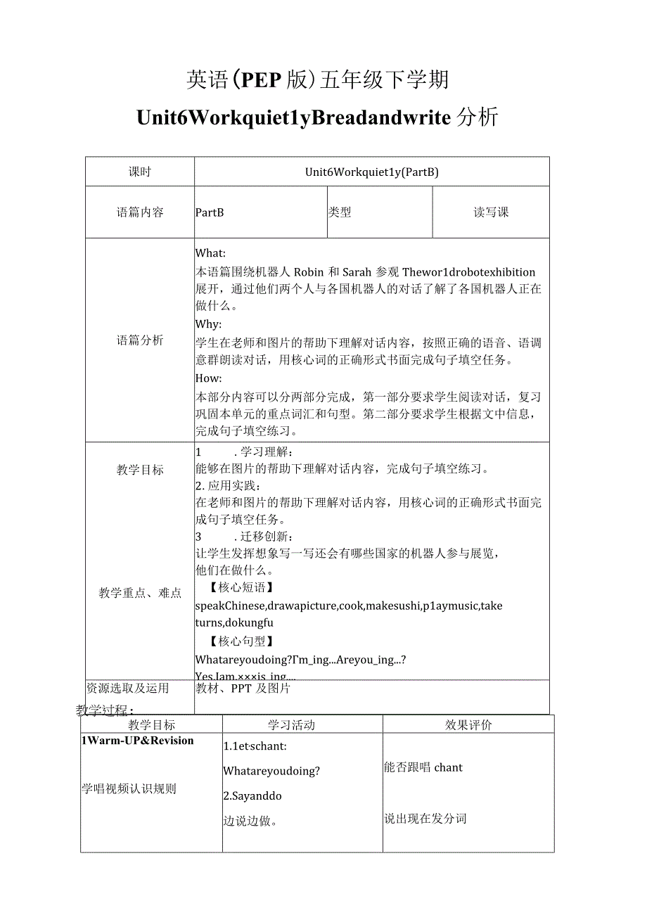 人教PEP五年级下册Unit6 Work quietly B read and write教案.docx_第1页