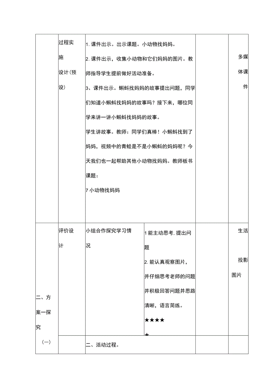 一年级科学下册教案表格版第07课：小动物找妈妈青岛版.docx_第2页