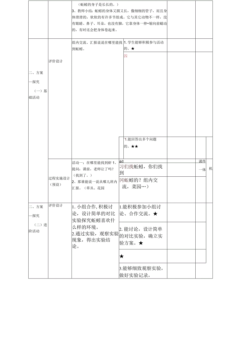 一年级科学下册教案表格版第13课：蚯蚓的家 青岛版.docx_第2页