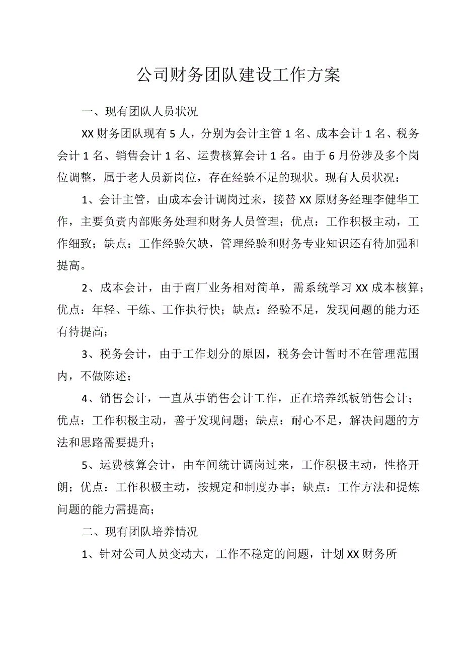 公司财务团队建设工作方案.docx_第1页