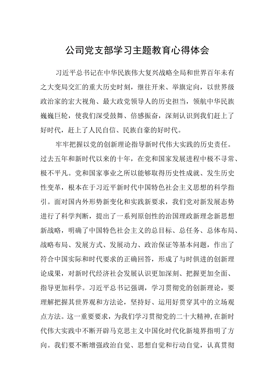 公司党支部学习主题教育心得体会3篇精选范文.docx_第1页