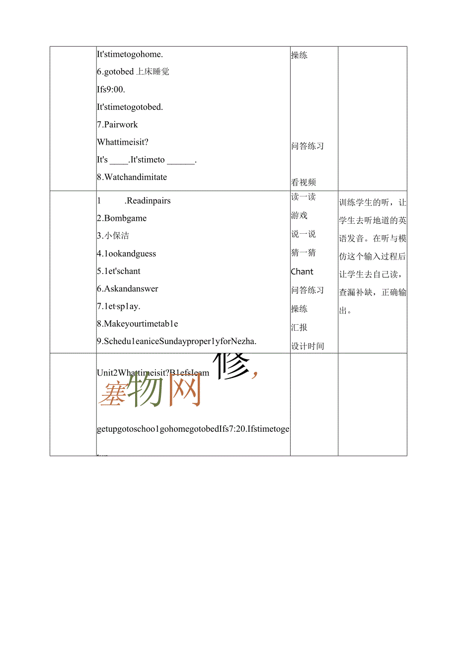 人教PEP四年级下册Unit2 What time is it B let's learn教案.docx_第2页