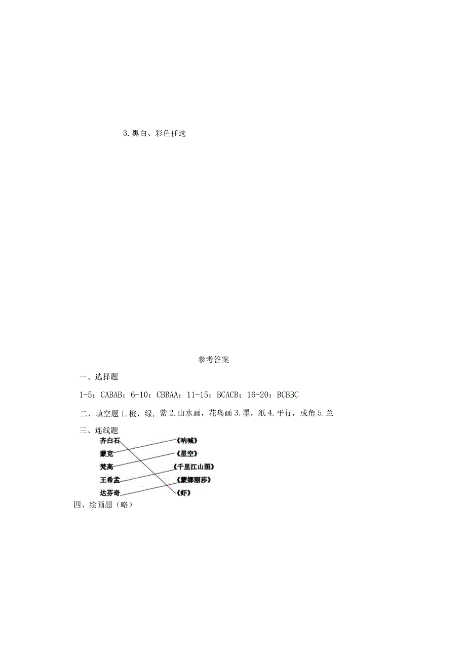 人教版20232023学年度第二学期七年级下册美术期末测试卷及答案4.docx_第3页