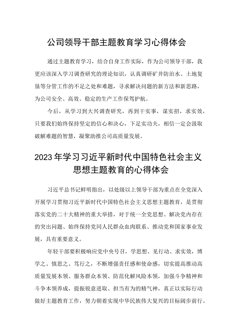 公司领导干部主题教育学习心得体会3篇精选范文.docx_第1页