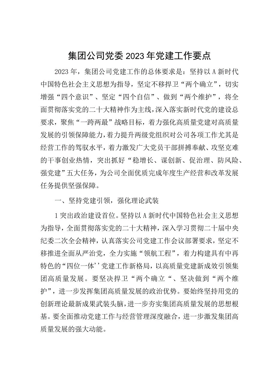 国企集团公司党委2023年党建工作要点计划.docx_第1页