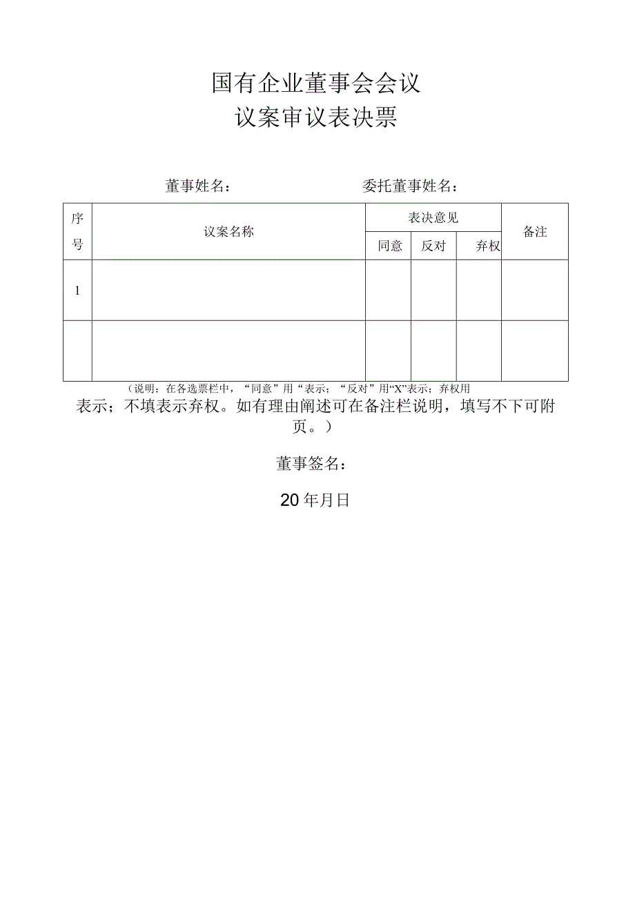 国有企业董事会会议议案审议表决票.docx_第1页