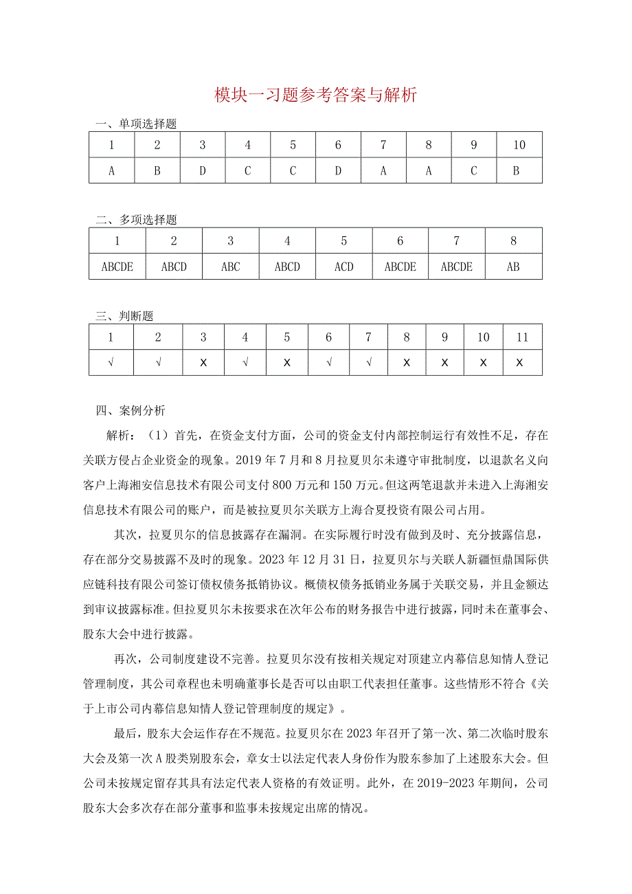 内部控制与风险管理 习题答案汇总张薇 模块19 内部控制基础 内部控制审计.docx_第1页