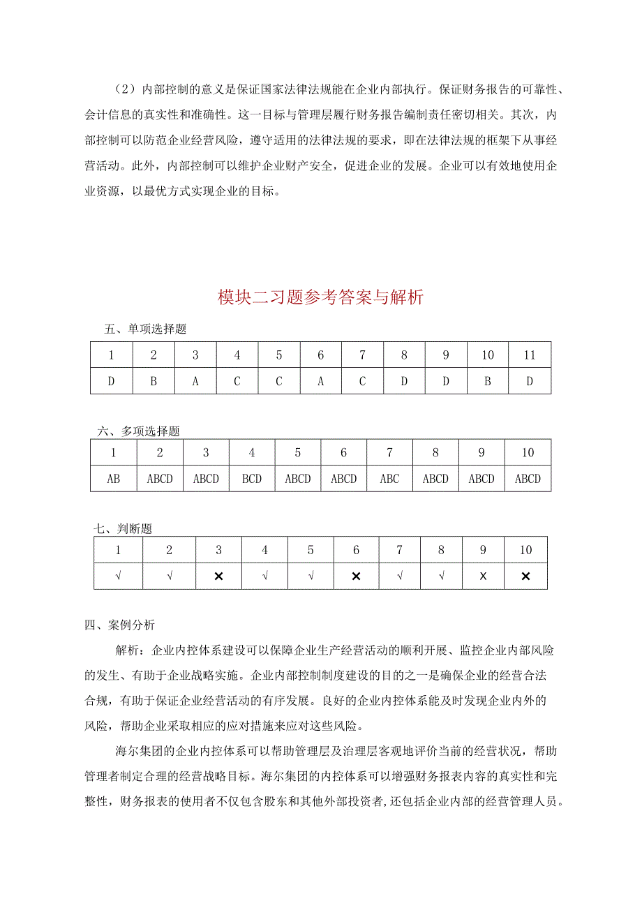 内部控制与风险管理 习题答案汇总张薇 模块19 内部控制基础 内部控制审计.docx_第2页