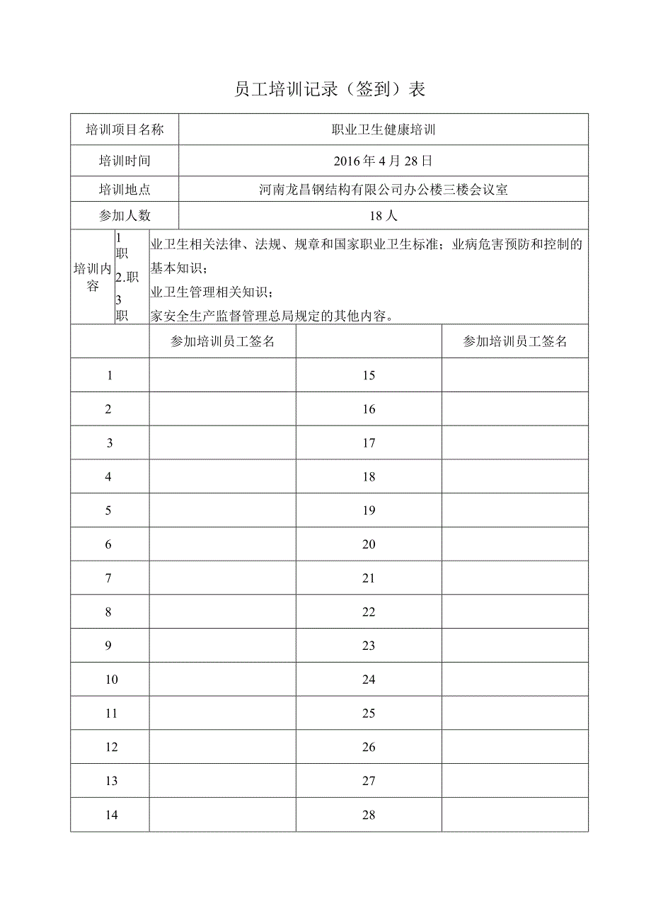 员工培训签到表模板.docx_第1页