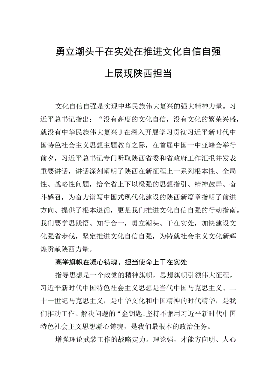 勇立潮头干在实处在推进文化自信自强上展现陕西担当.docx_第1页