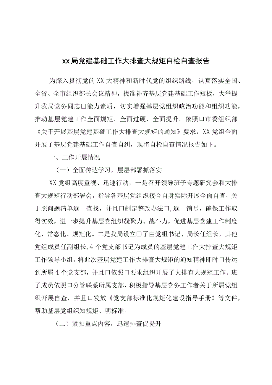 局党建基础工作大排查大规范自检自查报告.docx_第1页