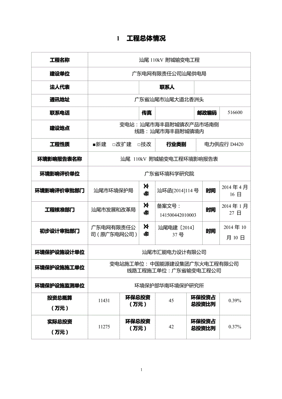 汕尾110kV附城输变电工程竣工环境保护验收调查表.docx_第3页