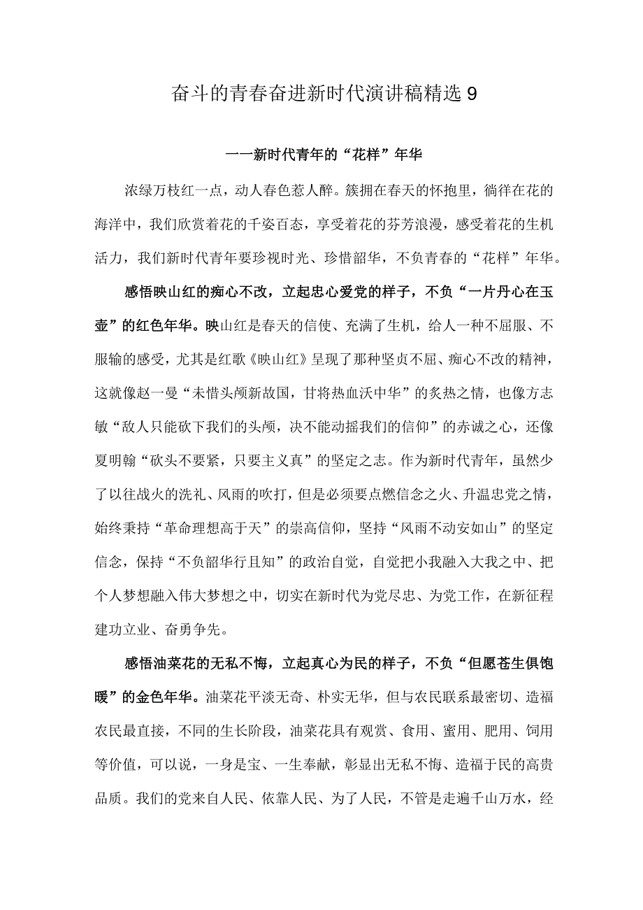 奋斗的青春奋进新时代演讲稿精选9.docx_第1页