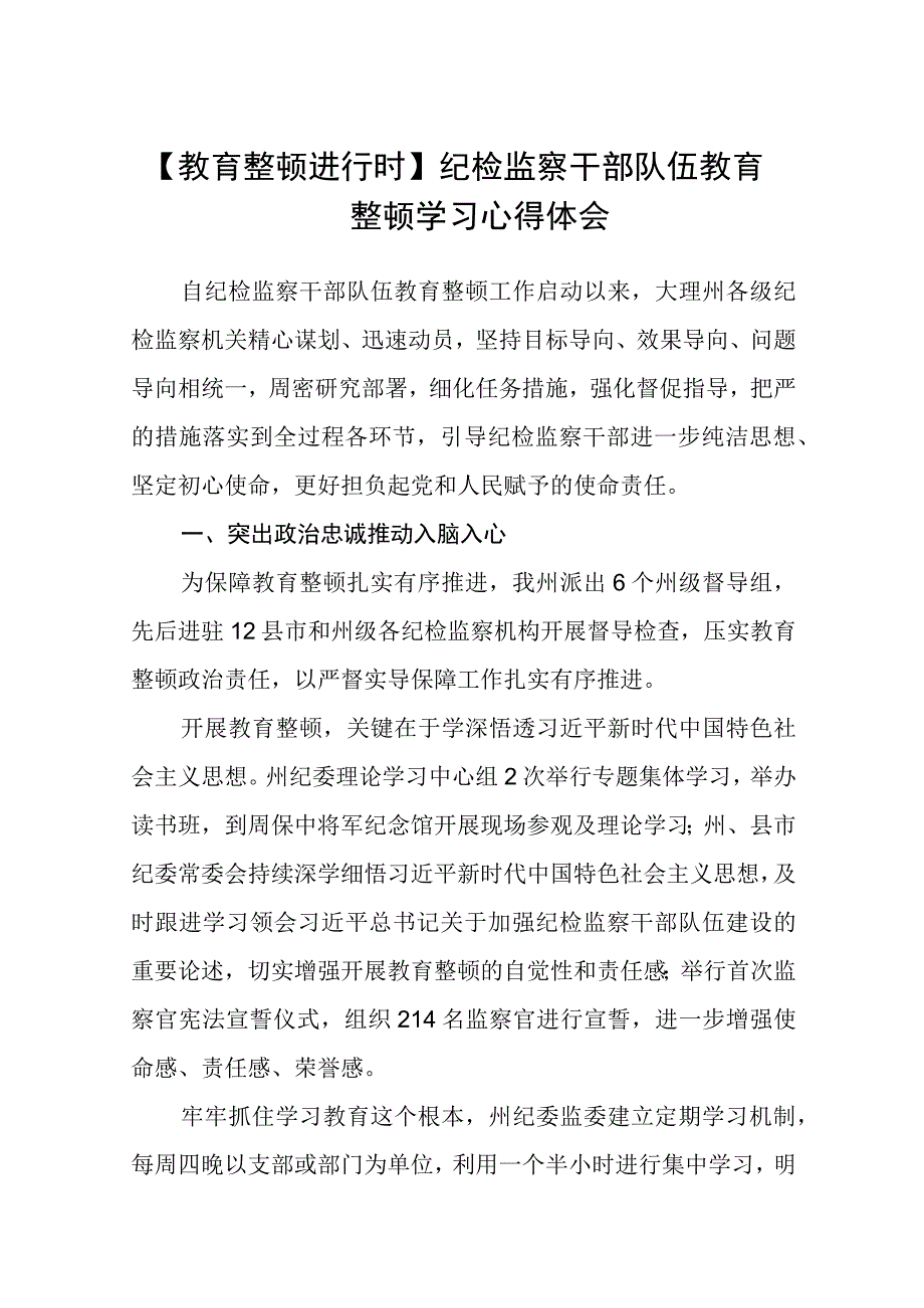 教育整顿进行时纪检监察干部队伍教育整顿学习心得体会八篇精选供参考.docx_第1页