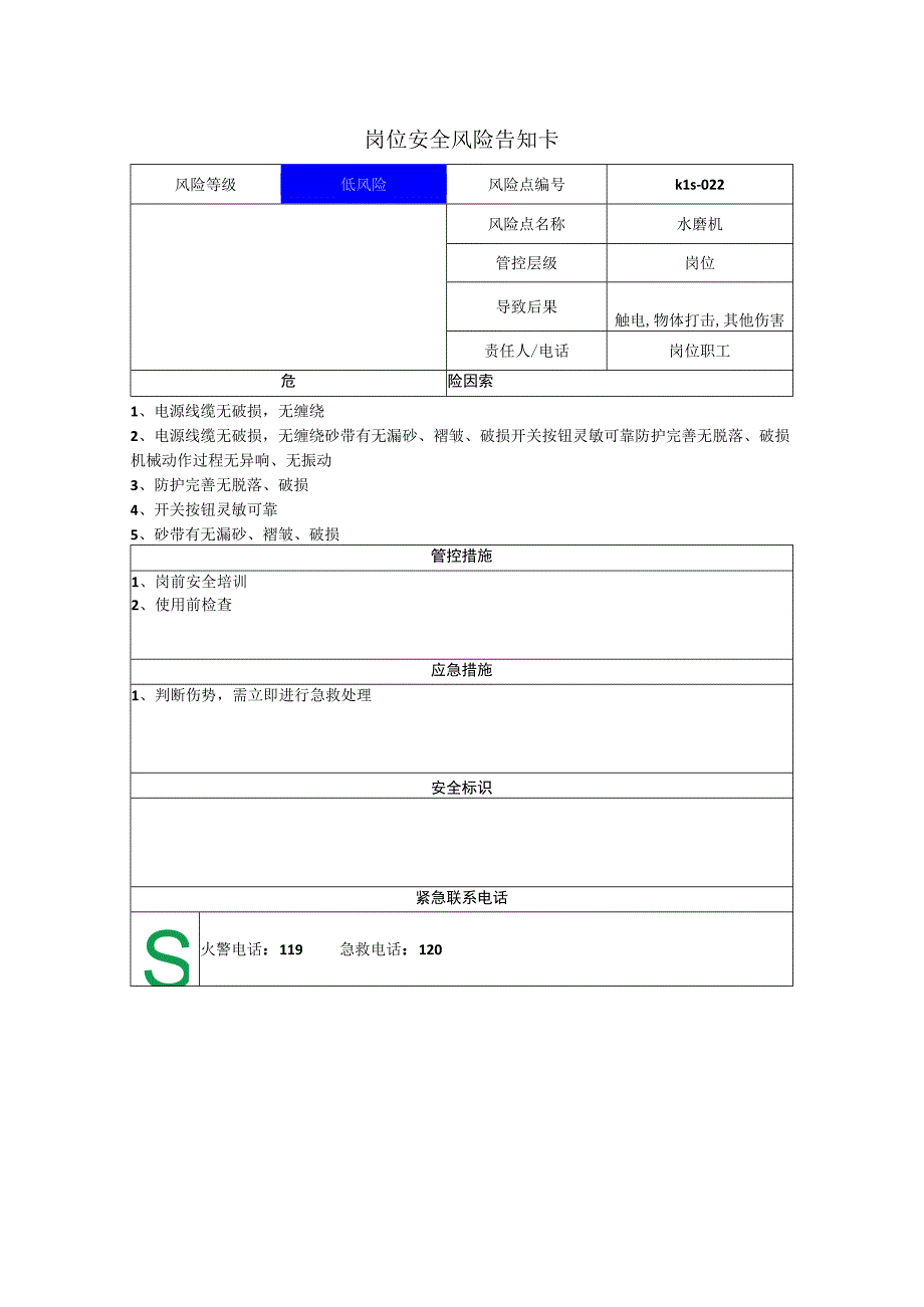 新材料科技有限公司水磨机岗位风险告知卡.docx_第1页