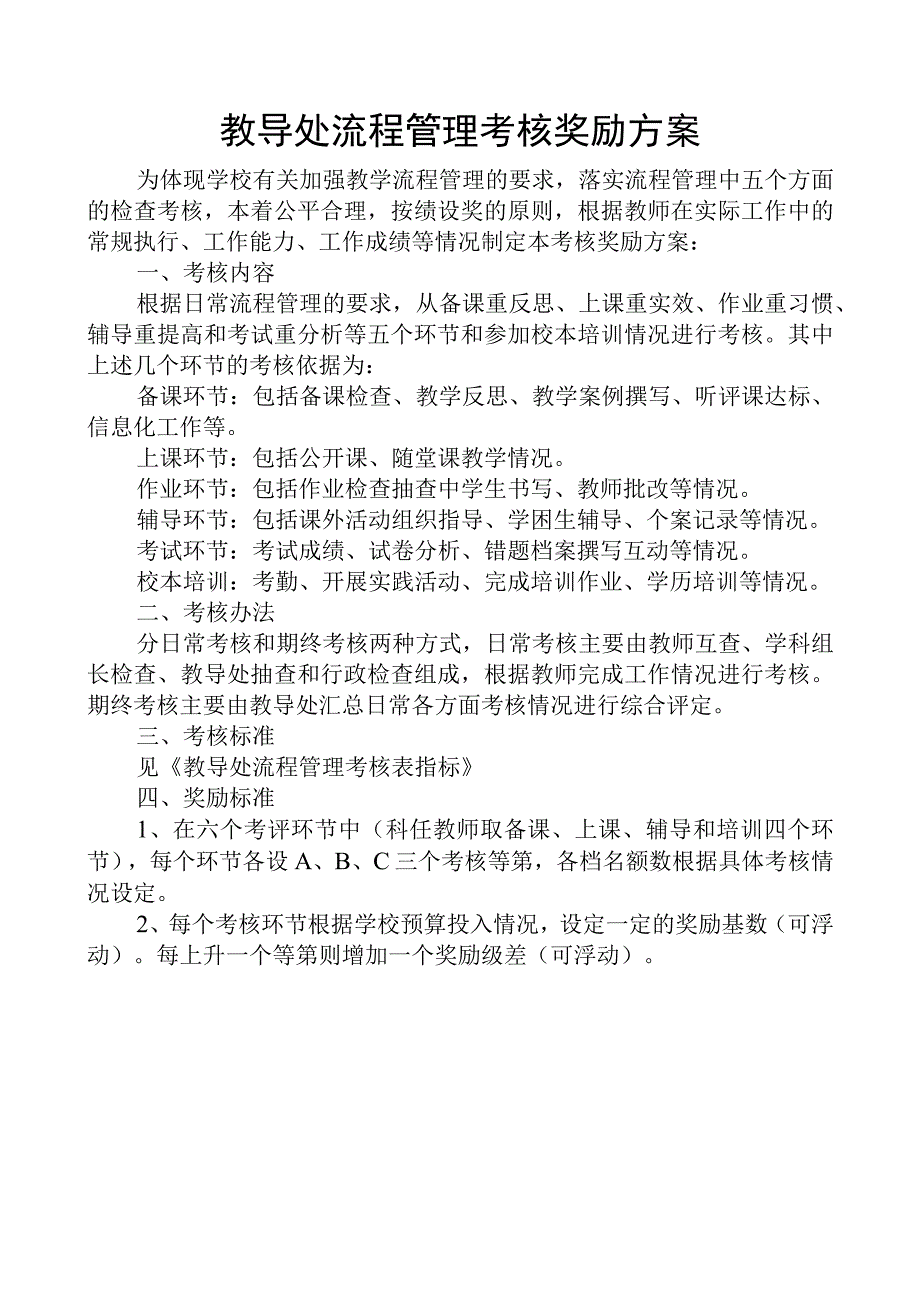 教导处流程管理考核奖励方案.docx_第1页