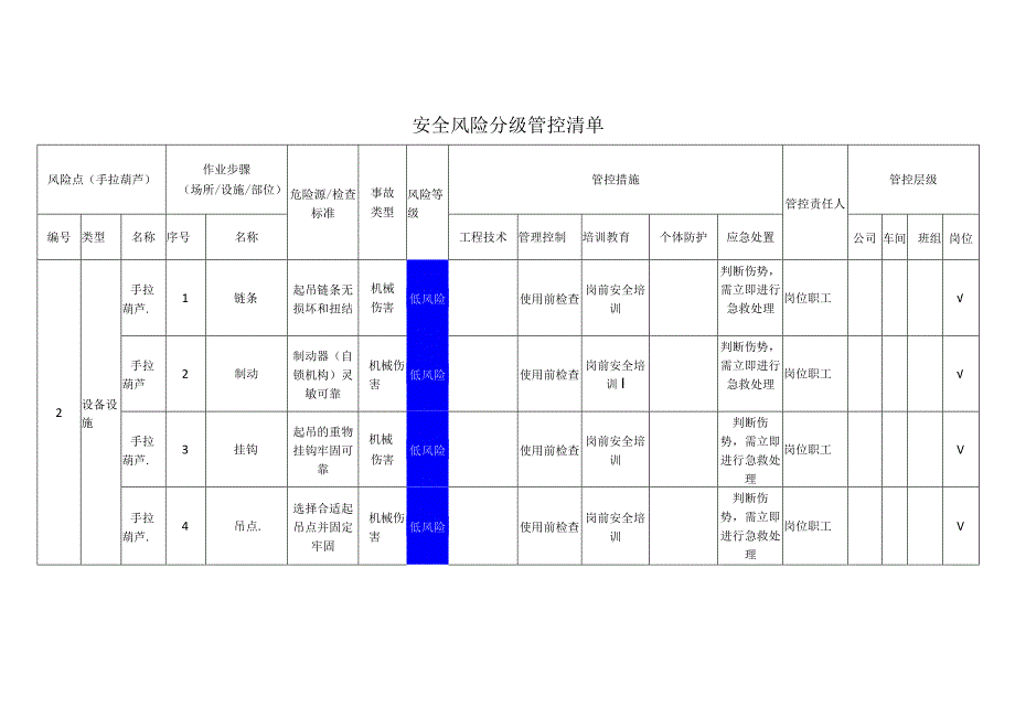 新材料科技有限公司手拉葫芦安全风险分级管控清单.docx_第1页