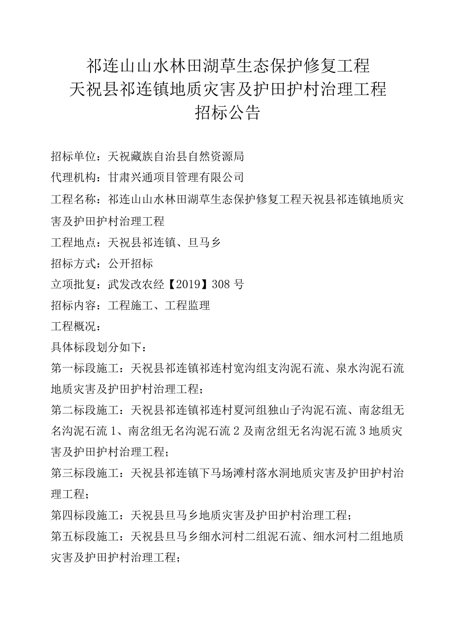 祁连山山水林田湖草生态保护修复工程天祝县祁连镇地质灾害及护田护村治理工程.docx_第1页