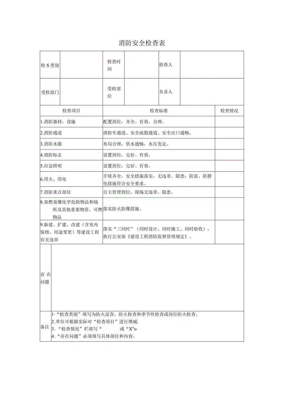 消防安全检查表模板.docx_第1页