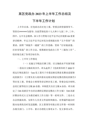 某区党政办2023年上半年工作总结及下半年工作计划.docx