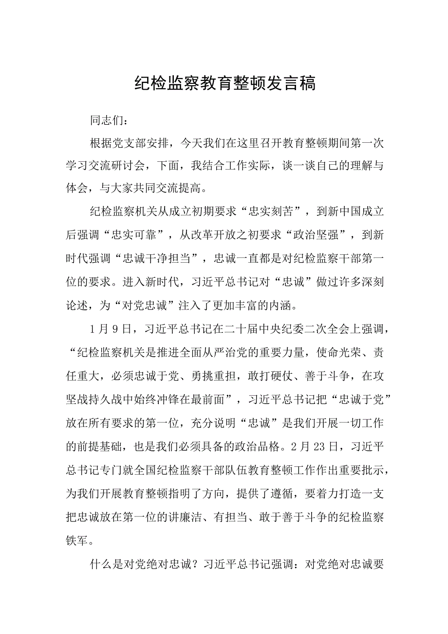 纪检监察教育整顿发言稿八篇精选供参考.docx_第1页