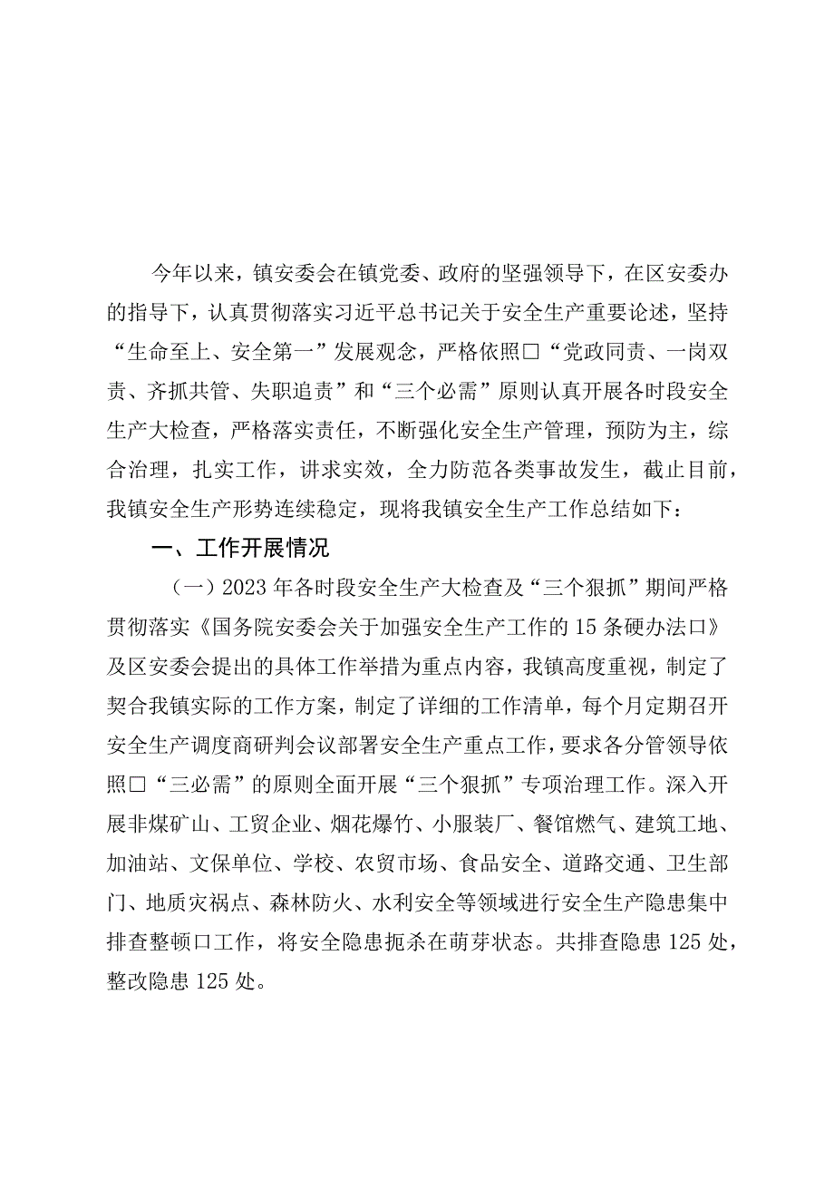 镇安全生产工作总结及下一步工作计划.docx_第1页