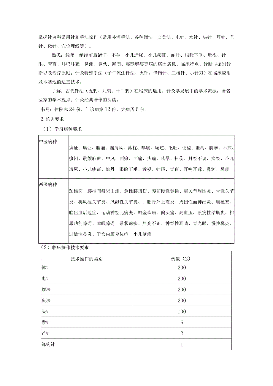 针灸推拿康复住院医师培训目标及内容要求.docx_第2页