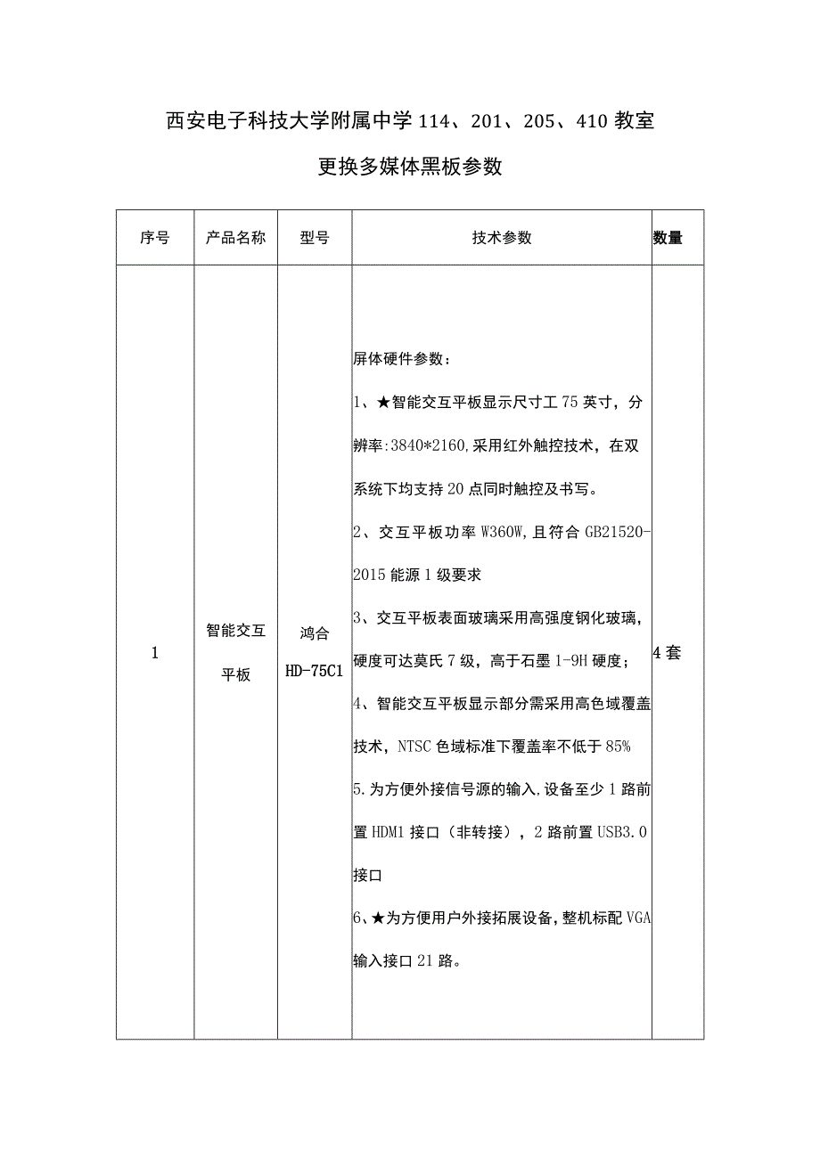 西安电子科技大学附属中学12023410教室更换多媒体黑板参数.docx_第1页