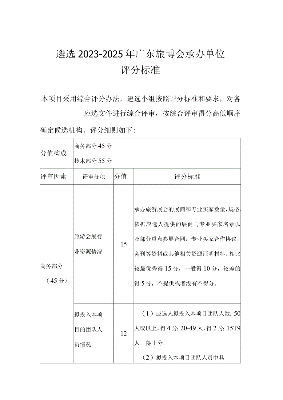 遴选20232025年广东旅博会承办单位评分标准.docx_第1页